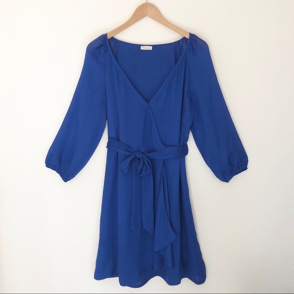 Blue Crepe Wrap Dress - Picture 1 of 6